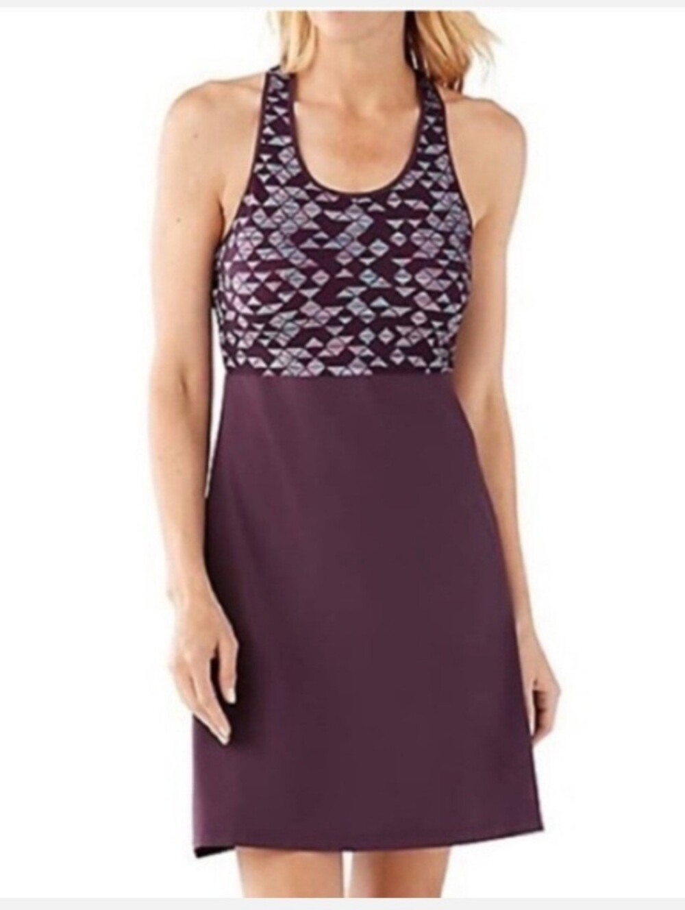 Smartwool Sleeveless Patterned Bodice Maroon Dress. Stretch, quick dry.